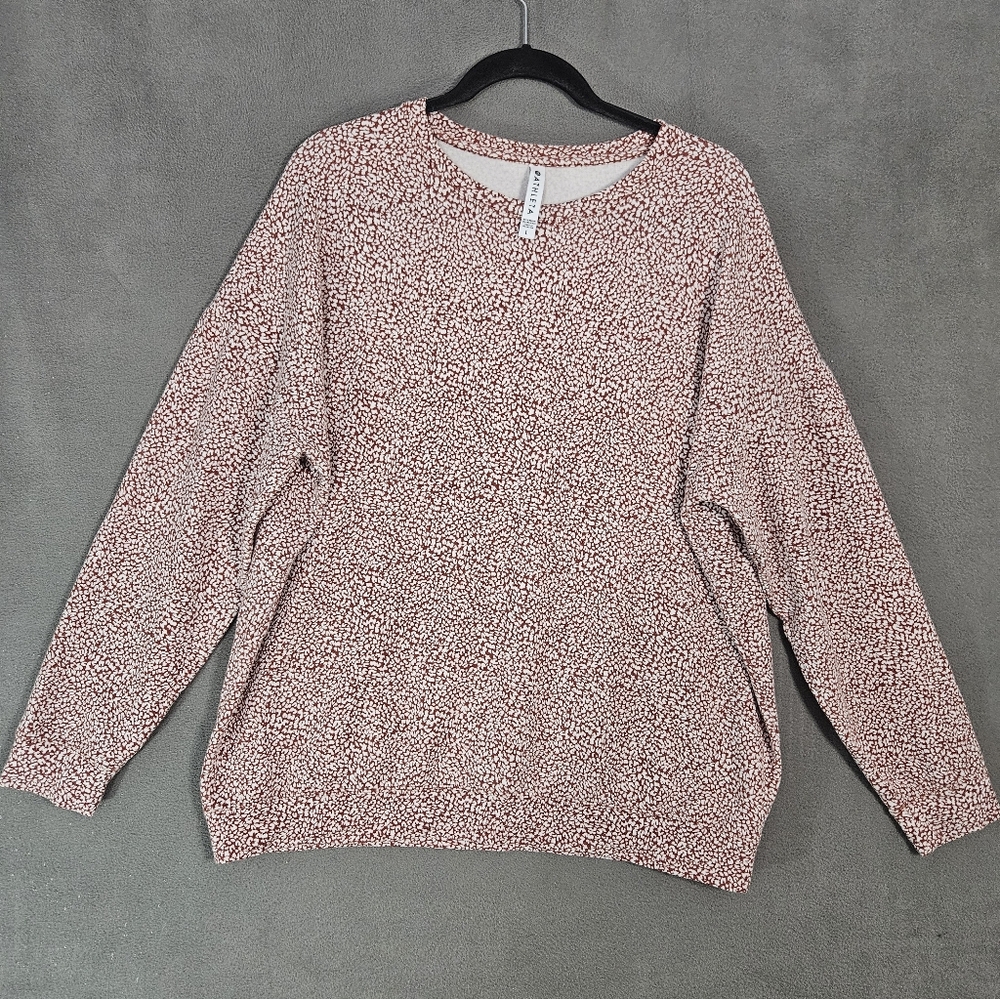 Athleta Athletic Womens Large Sweatshirt Brown Cheetah Print Crewneck